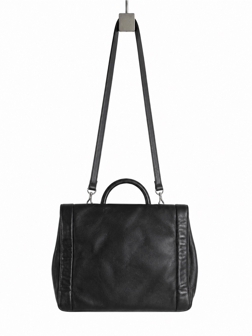 Croft & Barrow Genuine Leather Satchel Messenger Bag Black Y2K Removable Strap - Picture 3 of 15